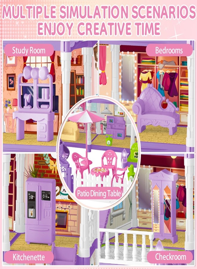 OCTERIC Doll House for Girls ,13 Rooms Doll House with 2 Dolls, Lights, Puppies ,Furnitures, Accessories, Toddler Playhouse Gift for for 3 4 5 6 7 8 9 10 Year Old Girls Toys ( Purple) - Image 4